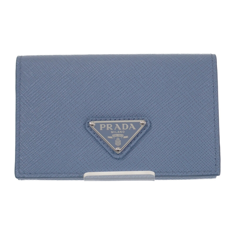 普拉達 PRADA Saffiano 三角形 1MC110_QHH_F0OZX 卡包 Saffiano 淺藍色 銀色五金 女款 男款【中古】【SA級】