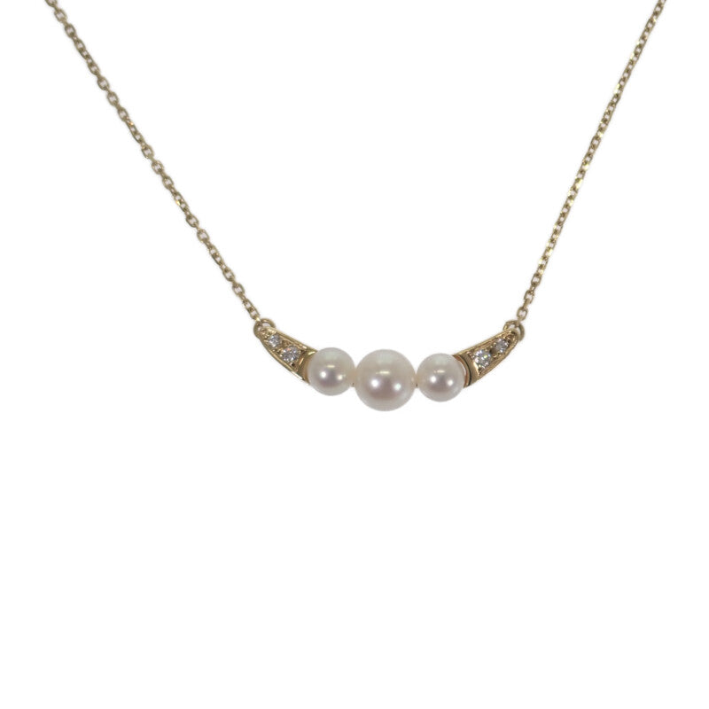 ミキモト MIKIMOTO 3連 パールペンダント ネックレス K18イエロー