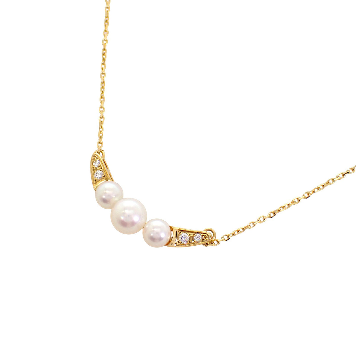 ミキモト MIKIMOTO 3連 パールペンダント ネックレス K18イエローゴールド アコヤ真珠 ダイヤモンド ゴールド レディース【中古】【Aランク】