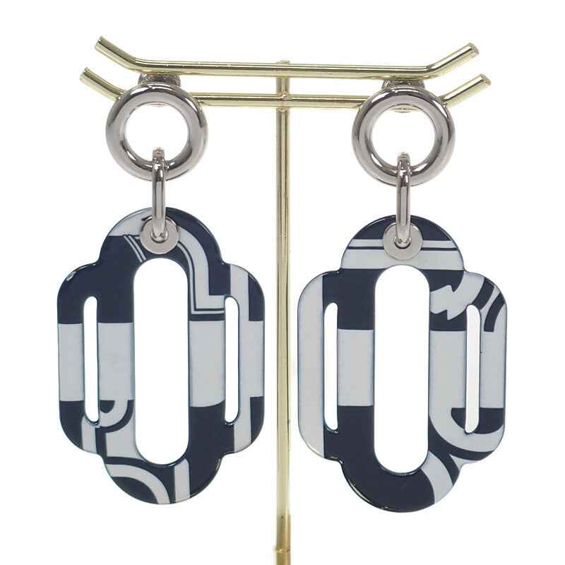 エルメス HERMES アトラージュソリッド ピアス エナメル ネイビー ホワイト シルバー金具 レディース【中古】【Aランク】