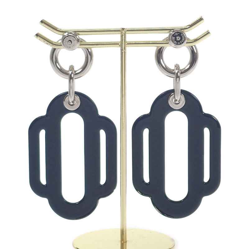 エルメス HERMES アトラージュソリッド ピアス エナメル ネイビー ホワイト シルバー金具 レディース【中古】【Aランク】
