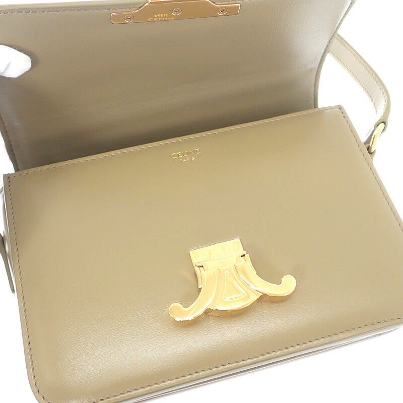 セリーヌ CELINE ティーントリオンフバッグ 188423BF4.18BZ ショルダーバッグ カーフ カーキ ダークセピア ゴールド金具 レディース【中古】【Aランク】