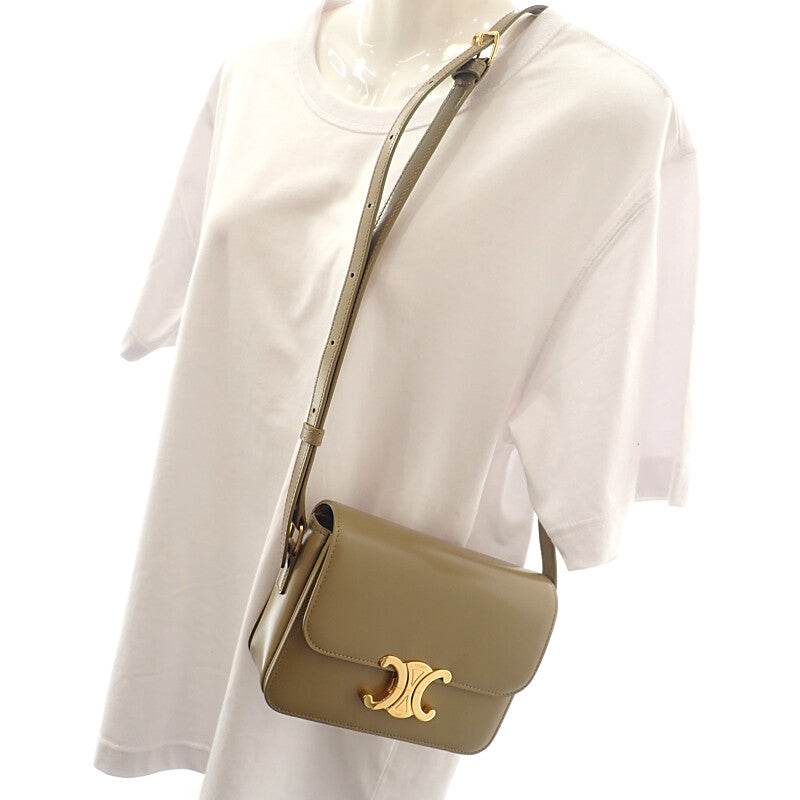 セリーヌ CELINE ティーントリオンフバッグ 188423BF4.18BZ ショルダーバッグ カーフ カーキ ダークセピア ゴールド金具 レディース【中古】【Aランク】