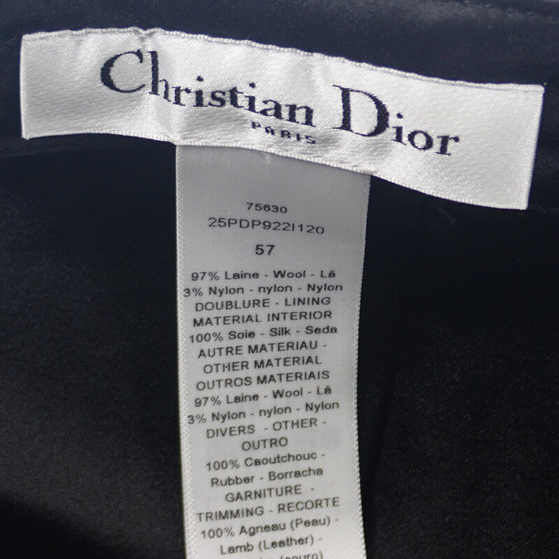 迪奧 Dior 棒球帽 千鳥格紋 25PDP922I120 鴨舌帽 羊毛 尼龍 絲綢 黑白色 57 女士【中古】【A級品】