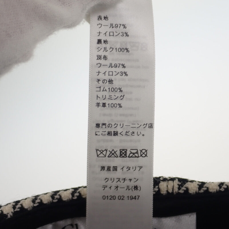 迪奧 Dior 棒球帽 千鳥格紋 25PDP922I120 鴨舌帽 羊毛 尼龍 絲綢 黑白色 57 女士【中古】【A級品】