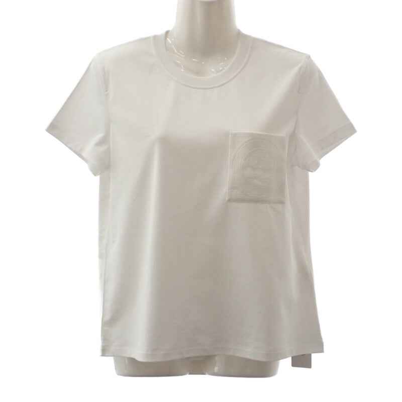 エルメス HERMES Embroidered pocket 刺繍 Hロゴ ポケット Mサイズ 38 H4H4615DA 半袖 シャツ コットン ホワイト レディース 中古 SAランク