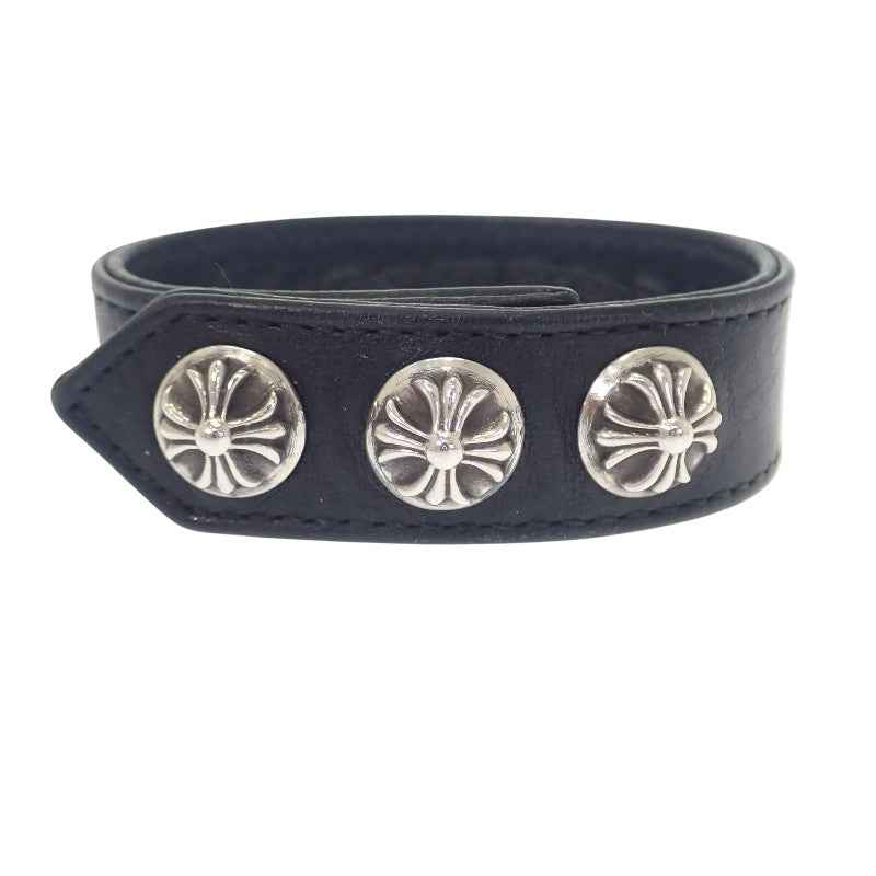 クロムハーツ CHROME HEARTS クロスボールレザーブレス 2354-304-9300-0900 ブレスレット シルバー925 レザー ブラック メンズ【中古】【ABランク】