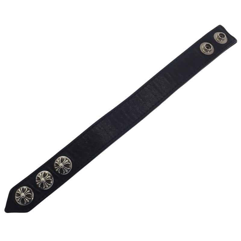 クロムハーツ CHROME HEARTS クロスボールレザーブレス 2354-304-9300-0900 ブレスレット シルバー925 レザー ブラック メンズ【中古】【ABランク】