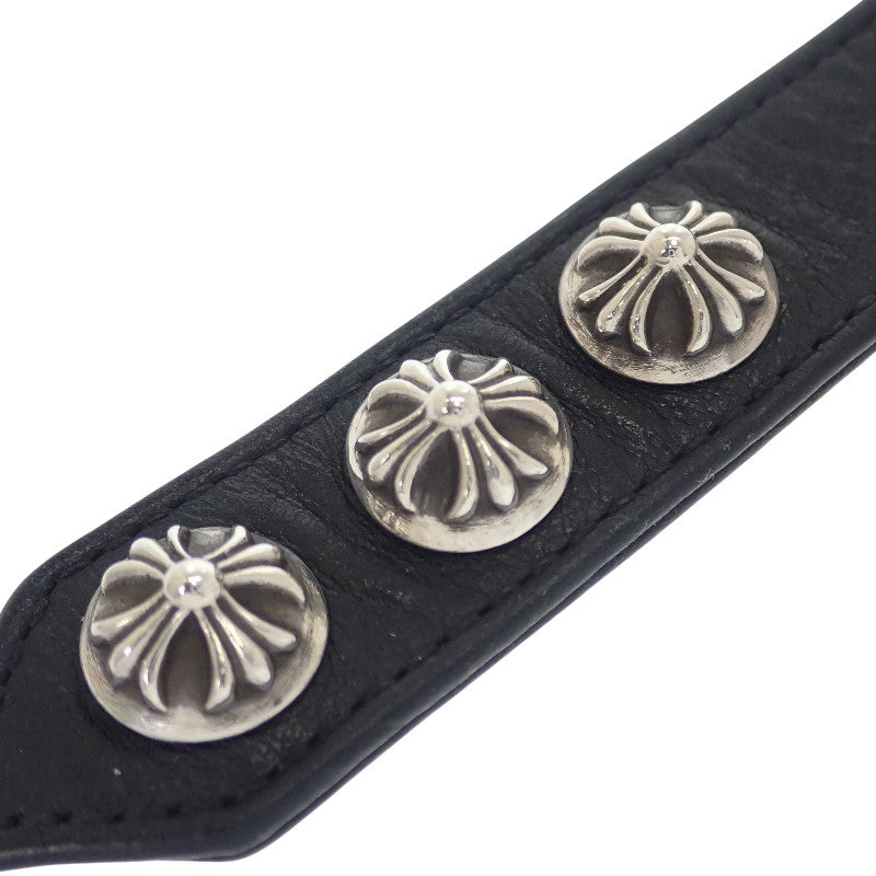 クロムハーツ CHROME HEARTS クロスボールレザーブレス 2354-304-9300-0900 ブレスレット シルバー925 レザー ブラック メンズ【中古】【ABランク】