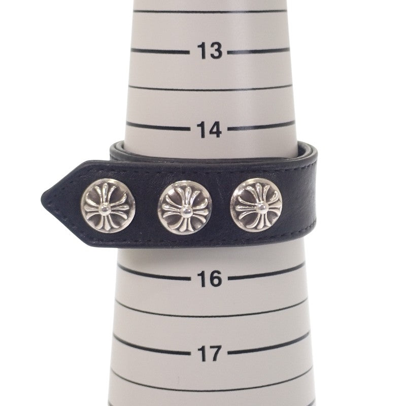 クロムハーツ CHROME HEARTS クロスボールレザーブレス 2354-304-9300-0900 ブレスレット シルバー925 レザー ブラック メンズ【中古】【ABランク】