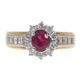 デザインジュエリー 12号 リング K18イエローゴールド Pt900プラチナ ルビー ダイヤモンド レディース【中古】【Aランク】