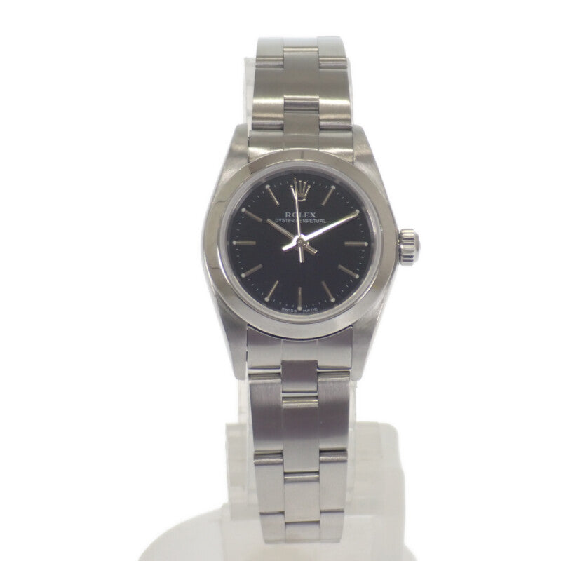 ロレックス ROLEX オイスターパーペチュアル Y番 76080 腕時計 ステンレススチール 自動巻き ブラック文字盤 レディース【中古】【ABランク】