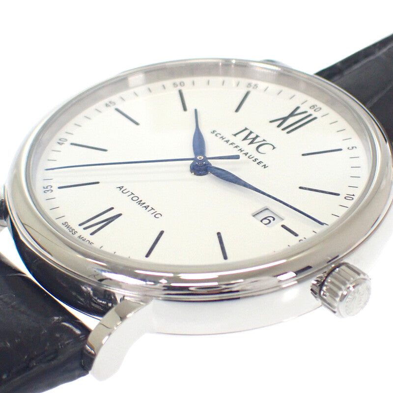 IWC 萬國錶 IWC 柏濤菲諾自動腕錶 全球限量2000只 IW356519 腕錶 精鋼 鱷魚皮 白色 黑色 自動上鍊 白色錶盤 男款【中古】【A級品】