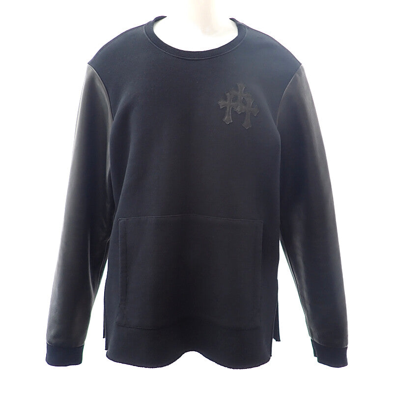 クロムハーツ CHROME HEARTS Y NOT クロスパッチ 長袖トレーナー M 2212-304-6310 スウェット コットン カーフレザー ブラック メンズ【中古】【Bランク】