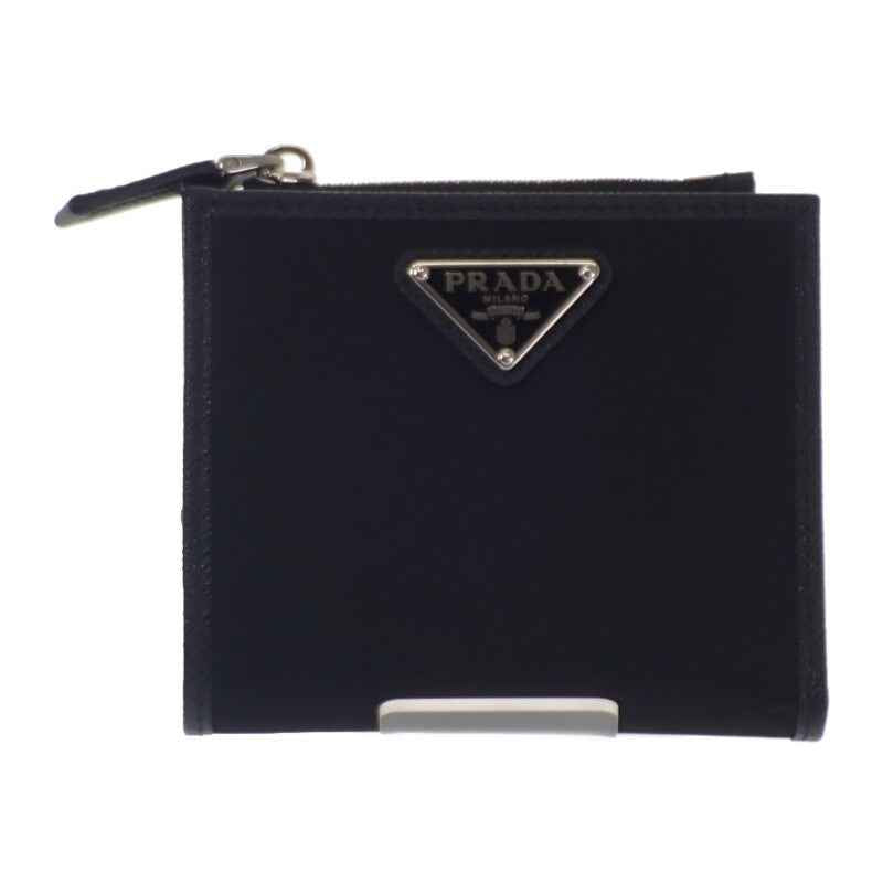プラダ PRADA Re-Nylon 2ML049_2DMH_F0002 二つ折り財布 サフィアーノ ブラック シルバー金具 メンズ レディース【中古】【Aランク】