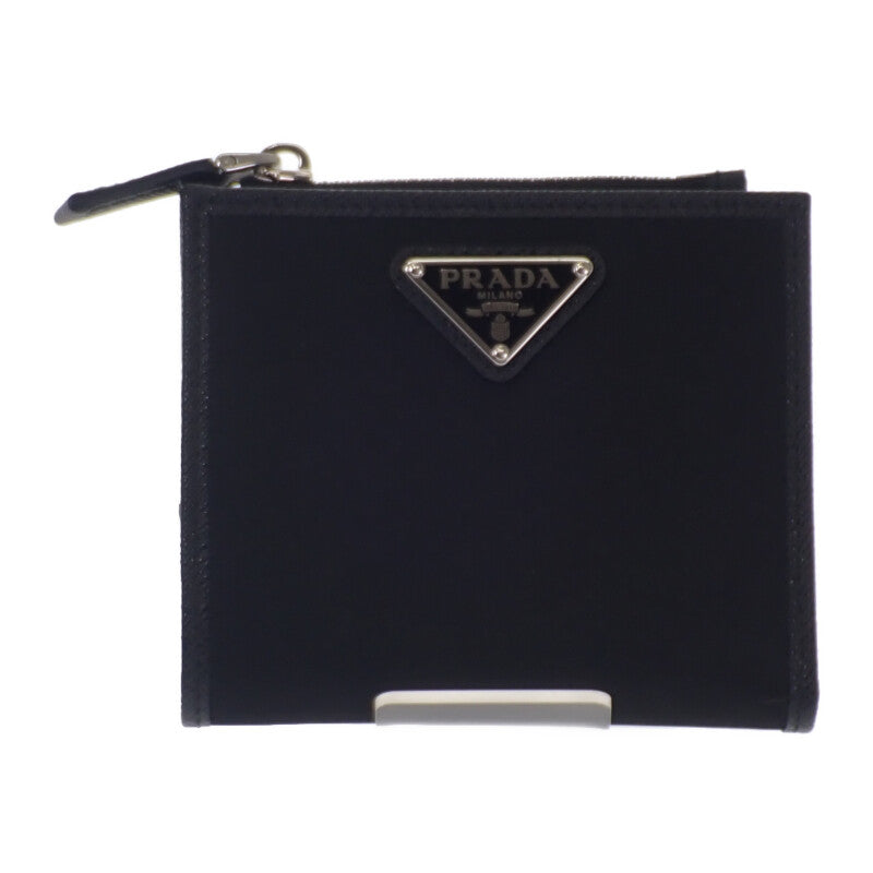 普拉達 PRADA Re-Nylon 2ML049_2DMH_F0002 對開短夾 防刮皮革 黑色 銀色五金 女用 男用【二手】【A級品】