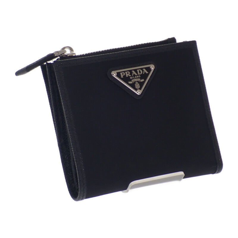 普拉達 PRADA Re-Nylon 2ML049_2DMH_F0002 對開短夾 防刮皮革 黑色 銀色五金 女用 男用【二手】【A級品】