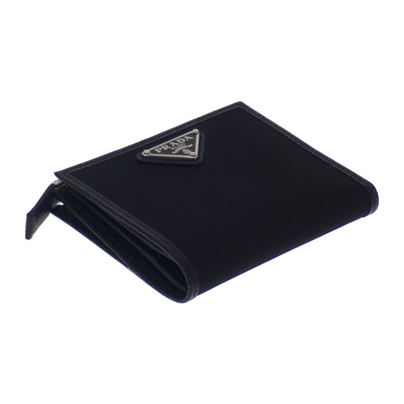 プラダ PRADA Re-Nylon 2ML049_2DMH_F0002 二つ折り財布 サフィアーノ ブラック シルバー金具 レディース メンズ【中古】【Aランク】