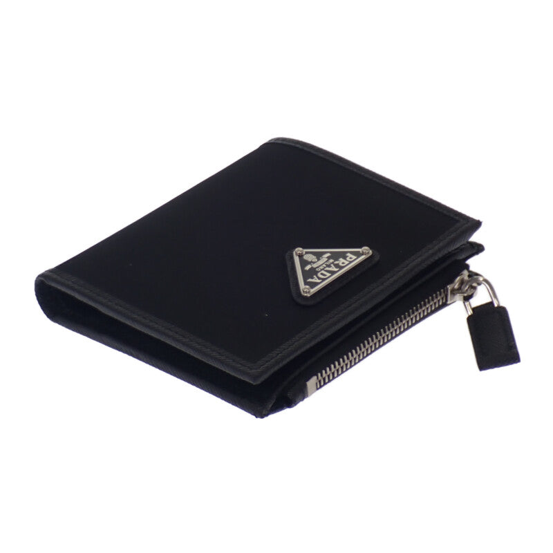 プラダ PRADA Re-Nylon 2ML049_2DMH_F0002 二つ折り財布 サフィアーノ ブラック シルバー金具 レディース メンズ【中古】【Aランク】