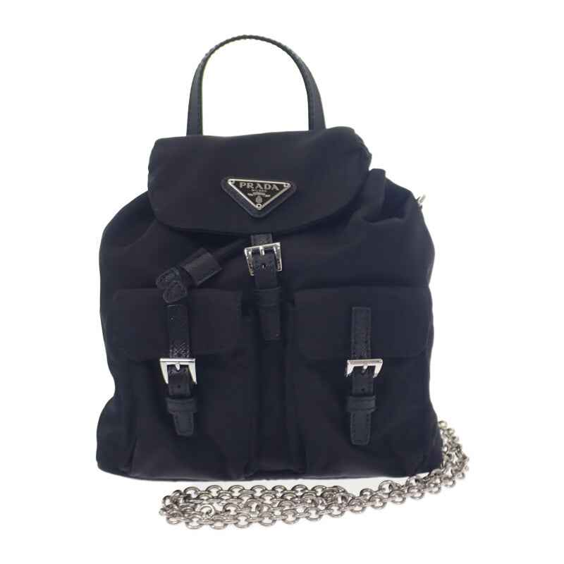 プラダ PRADA ミニバックパック 1BH029 ショルダーバッグ ナイロン サフィアーノ ブラック シルバー金具 レディース【中古】【Aランク】