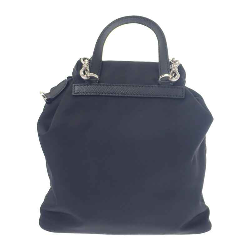 プラダ PRADA ミニバックパック 1BH029 ショルダーバッグ ナイロン サフィアーノ ブラック シルバー金具 レディース【中古】【Aランク】