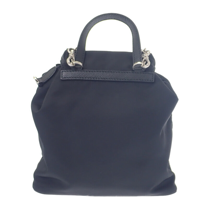 PRADA 普拉達 迷你後背包 1BH029 肩背包 尼龍 Saffiano 黑色 銀色金屬配件 女款【中古】【A級】