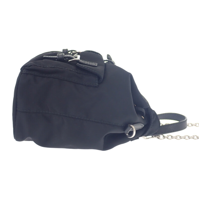PRADA 普拉達 迷你後背包 1BH029 肩背包 尼龍 Saffiano 黑色 銀色金屬配件 女款【中古】【A級】