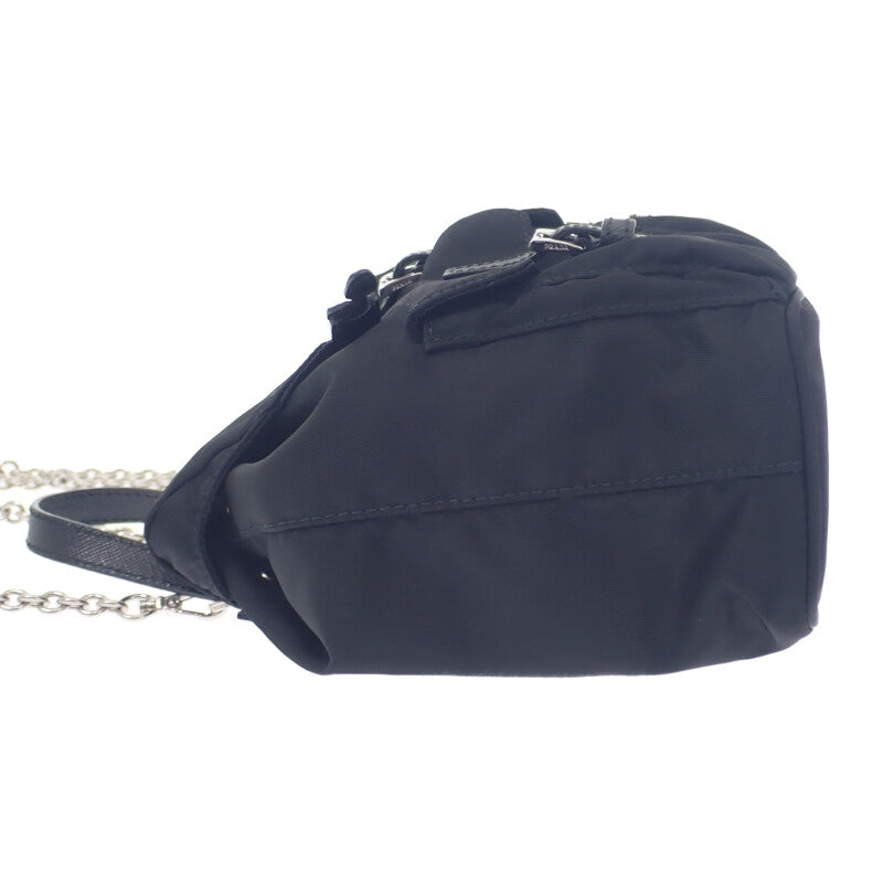 PRADA 普拉達 迷你後背包 1BH029 肩背包 尼龍 Saffiano 黑色 銀色金屬配件 女款【中古】【A級】