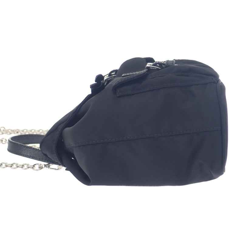 プラダ PRADA ミニバックパック 1BH029 ショルダーバッグ ナイロン サフィアーノ ブラック シルバー金具 レディース【中古】【Aランク】