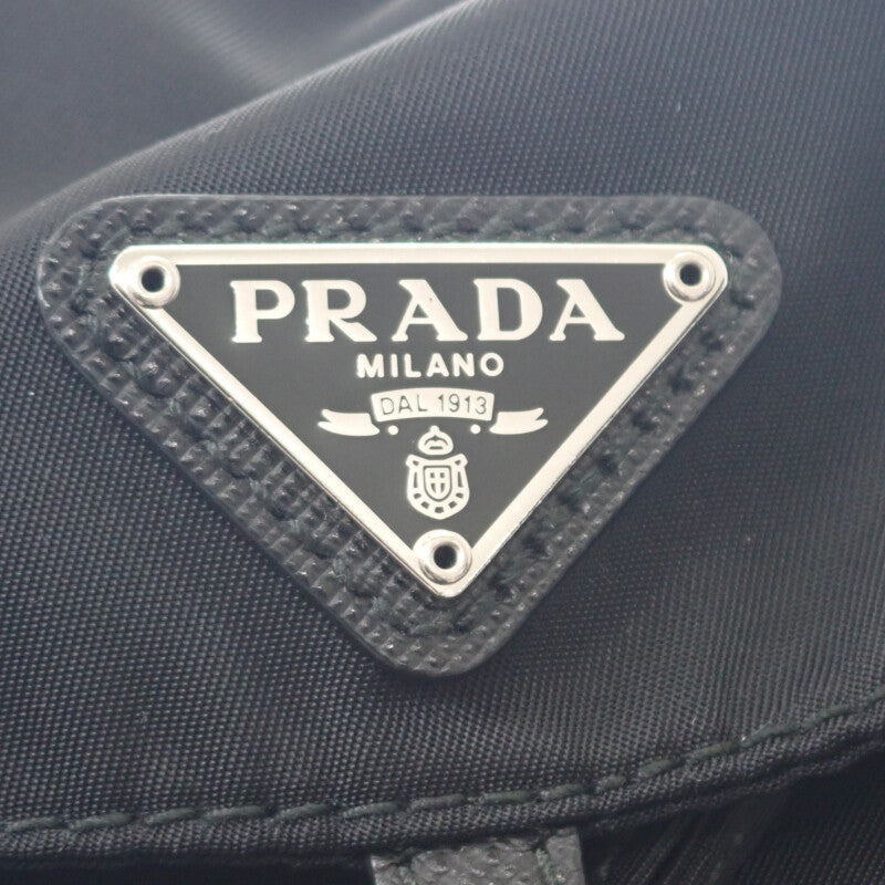 PRADA 普拉達 迷你後背包 1BH029 肩背包 尼龍 Saffiano 黑色 銀色金屬配件 女款【中古】【A級】
