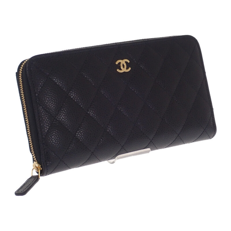 シャネル CHANEL クラシック ロングジップウォレット AP0242 長財布 キャビアスキン ブラック ゴールド金具 レディース【中古】【SAランク】