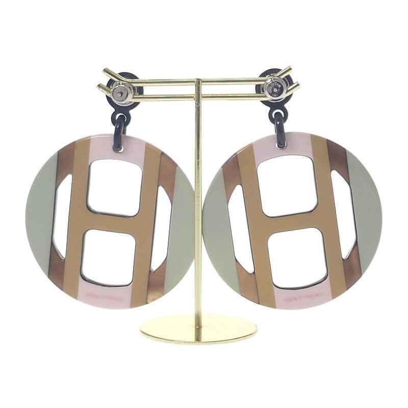 エルメス HERMES Hエキップ H057086FL ピアス バッファローホーン ペールグリーン ピンク キャメル シルバー金具 レディース【中古】【Aランク】