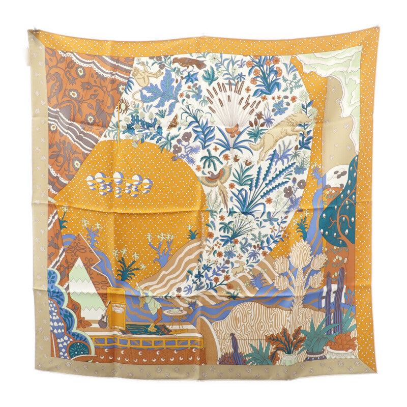 エルメス HERMES カレ90 Le Premier Chant スカーフ シルク イエロー レディース【中古】【Sランク】