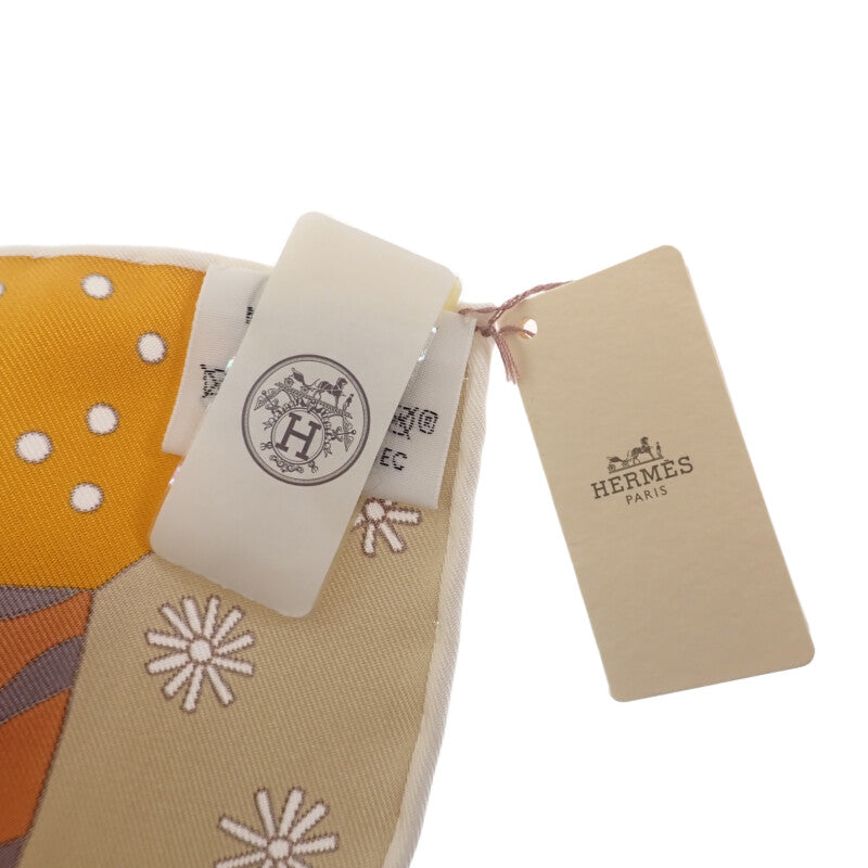愛馬仕 HERMES 90公分方巾 Le Premier Chant 絲巾 黃色 女士【中古】【S級】
