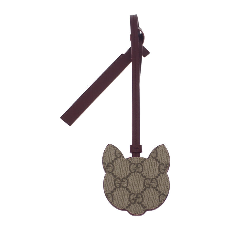 グッチ GUCCI キャットシェイプ 820787_FAEC9_9782 バッグチャーム ポリウレタン レザー ベージュ ボルドー レディース【中古】【Aランク】