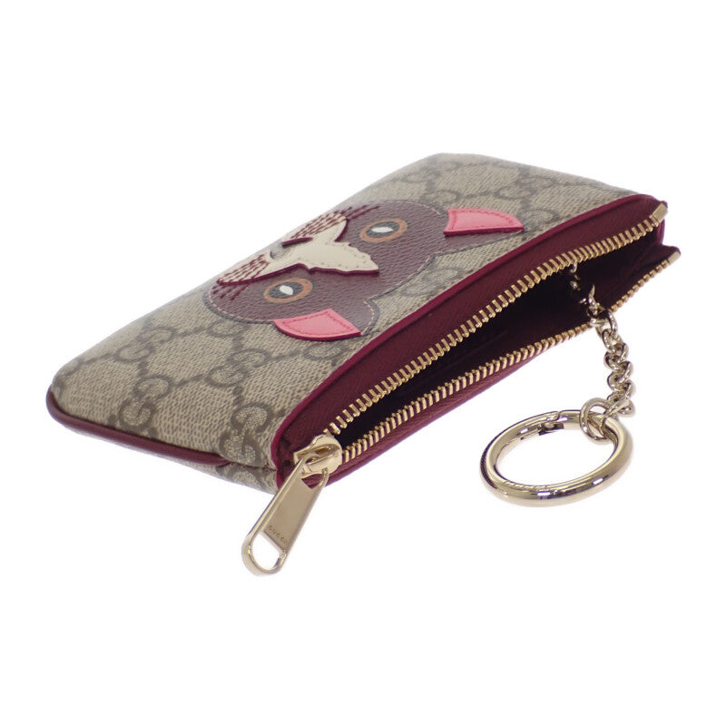 グッチ GUCCI キャットデティール キーポーチ 818768FAEEN8574 キーケース GGスプリームキャンバス ベージュ ボルドー ゴールド金具 レディース メンズ【中古】【Aランク】