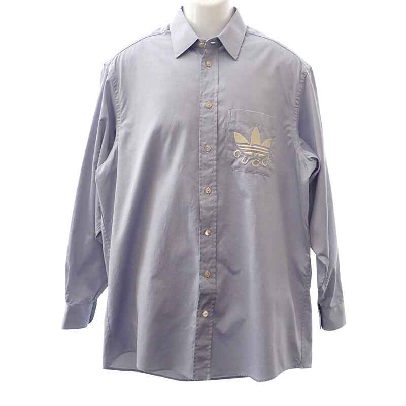 【美品】グッチ　アディダス　23SS オックスフォードシャツ 691521 グッチ GUCCI フィラフィルシャツ アディダスコラボ 44 691521 長袖