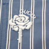 グッチ GUCCI 刺繍ストライプ 46 814715 長袖シャツ コットン ブルー メンズ【中古】【Aランク】