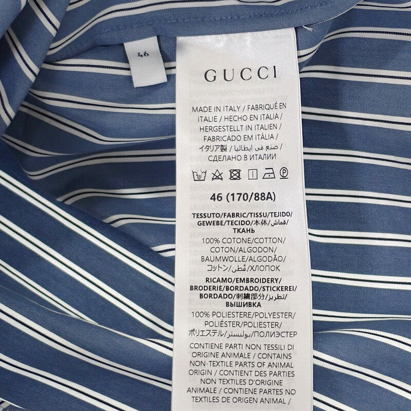 古馳 GUCCI 刺繡條紋 46 814715 長袖襯衫 棉 藍色 男款【中古】【A級品】
