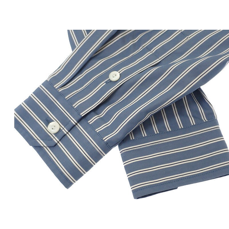 古馳 GUCCI 刺繡條紋 46 814715 長袖襯衫 棉 藍色 男款【中古】【A級品】