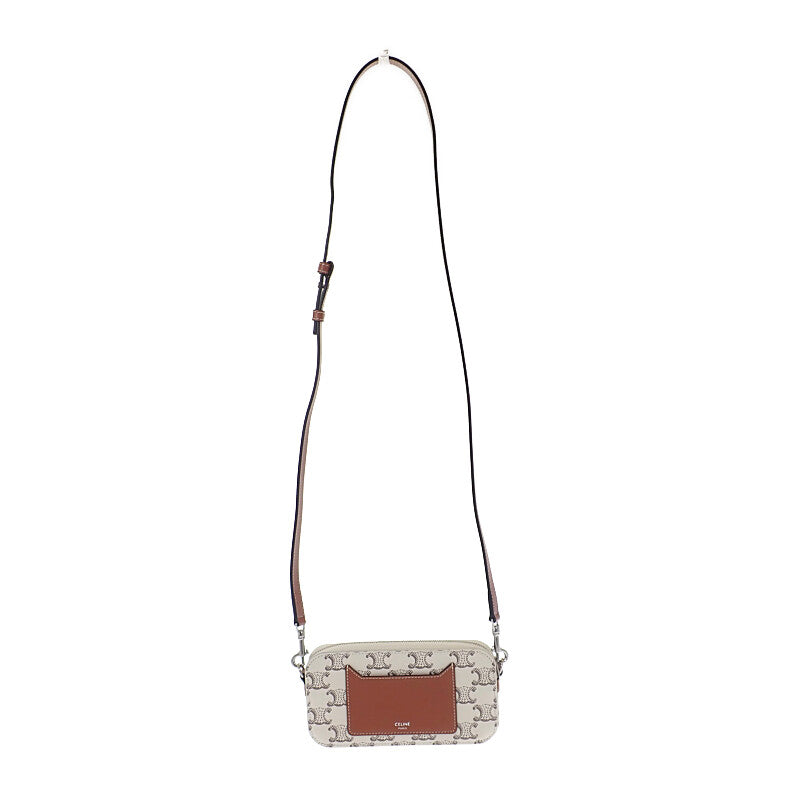 セリーヌ CELINE トリオンフ ホリゾンタル ポーチ 10L272DM5.04LE ショルダーバッグ キャンバス レザー タン エクリュ レディース【中古】【Aランク】