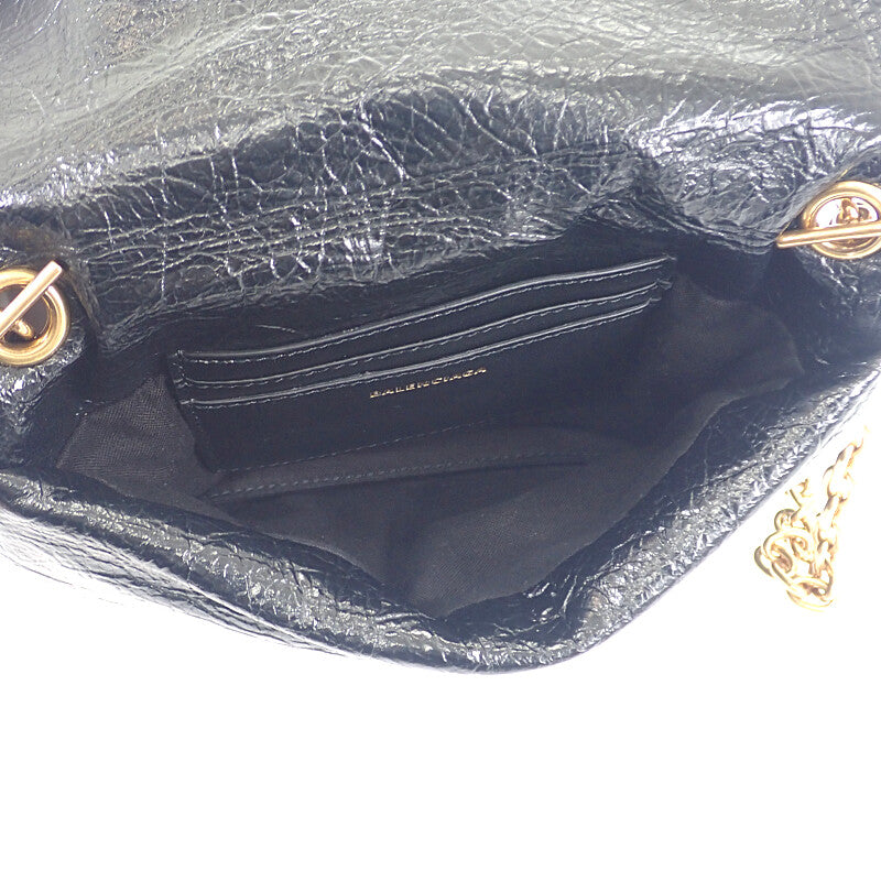 BALENCIAGA 巴黎世家 Monaco Nano 手袋 8105622ABLP1000 肩背包 小羊皮 黑色 金色金屬 男女通用【中古】【A級】
