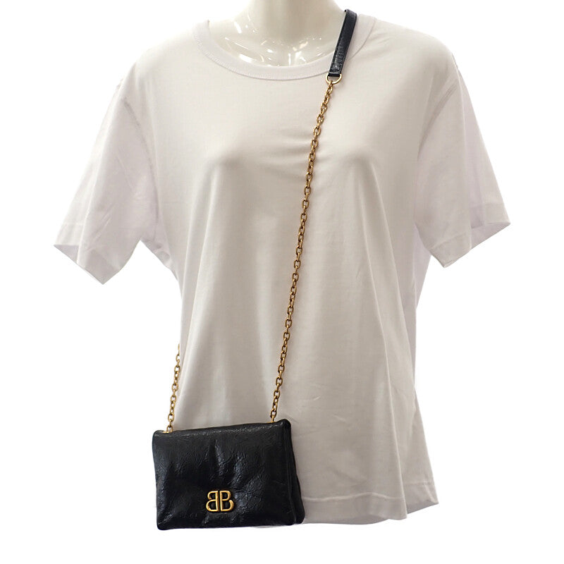BALENCIAGA 巴黎世家 Monaco Nano 手袋 8105622ABLP1000 肩背包 小羊皮 黑色 金色金屬 男女通用【中古】【A級】