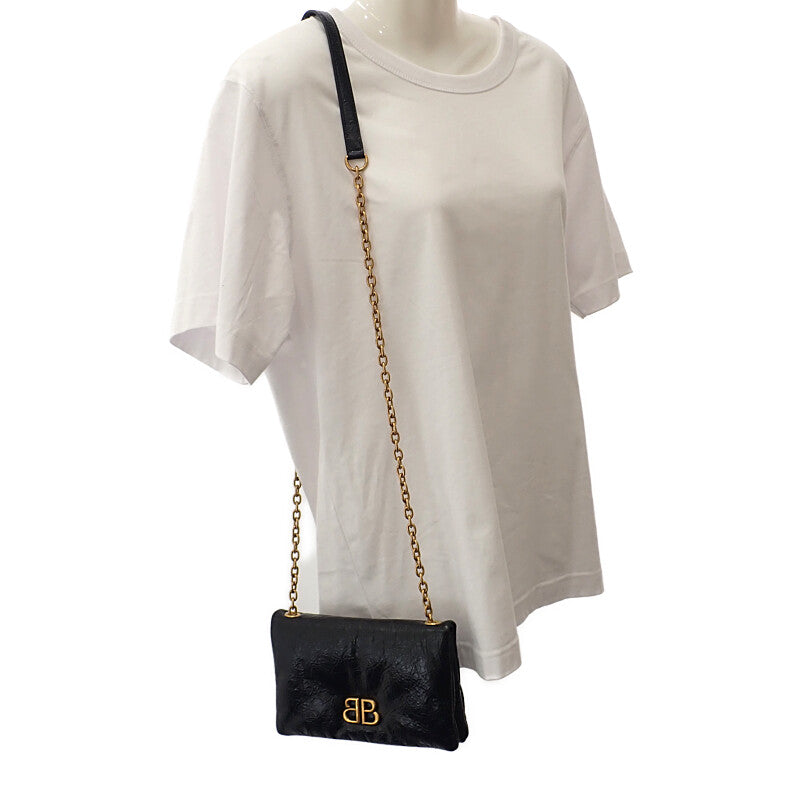 BALENCIAGA 巴黎世家 Monaco Nano 手袋 8105622ABLP1000 肩背包 小羊皮 黑色 金色金屬 男女通用【中古】【A級】