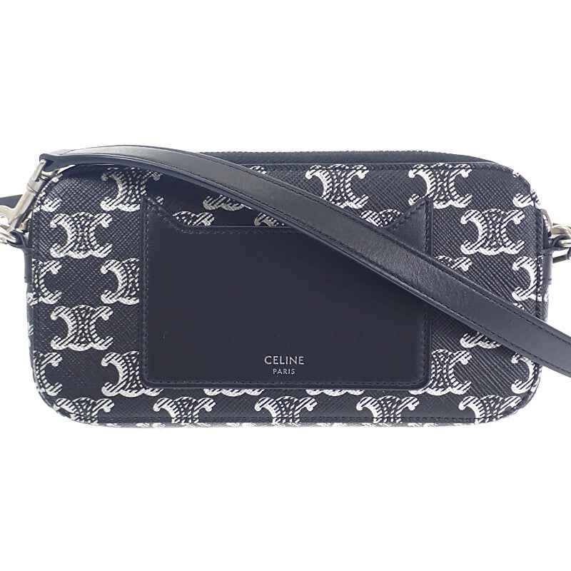 セリーヌ CELINE トリオンフ ホリゾンタル ポーチ 10L272EV5.36SB ショルダーバッグ キャンバス レザー ブラック レディース【中古】【ABランク】
