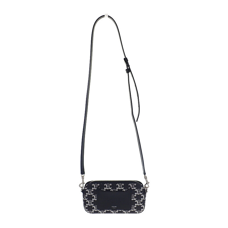 セリーヌ CELINE トリオンフ ホリゾンタル ポーチ 10L272EV5.36SB ショルダーバッグ キャンバス レザー ブラック レディース【中古】【ABランク】