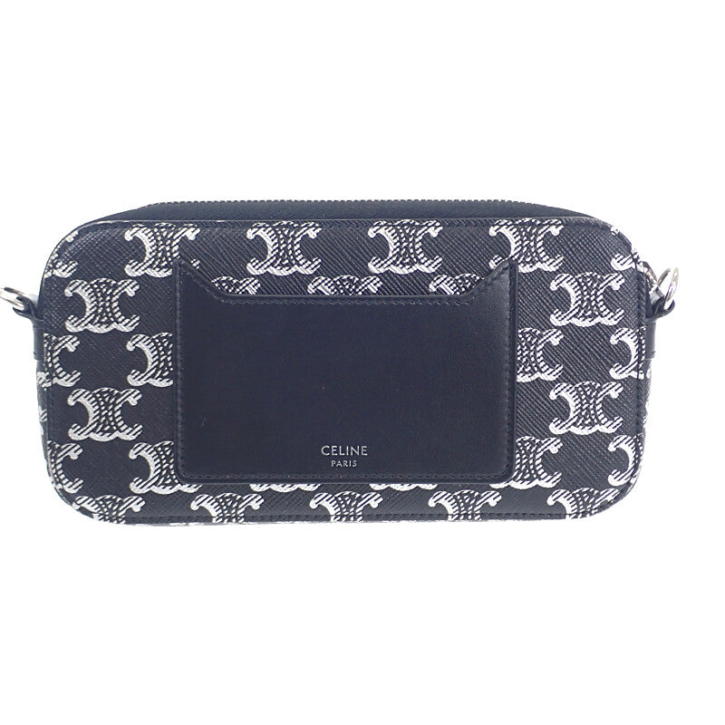 セリーヌ CELINE トリオンフ ホリゾンタル ポーチ 10L272EV5.36SB ショルダーバッグ キャンバス レザー ブラック レディース【中古】【ABランク】