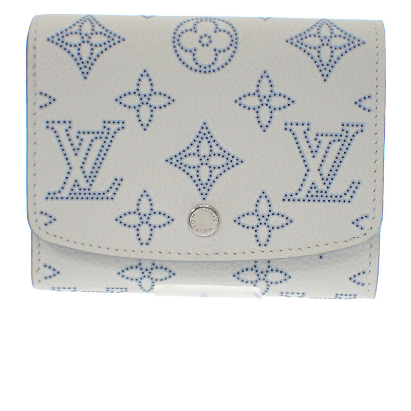 ルイヴィトン LOUIS VUITTON ポルトフォイユ・イリスコンパクト 日本限定 M11802 二つ折り財布 モノグラムマヒナ ホワイト ブルー シルバー金具 レディース メンズ【中古】【Aランク】