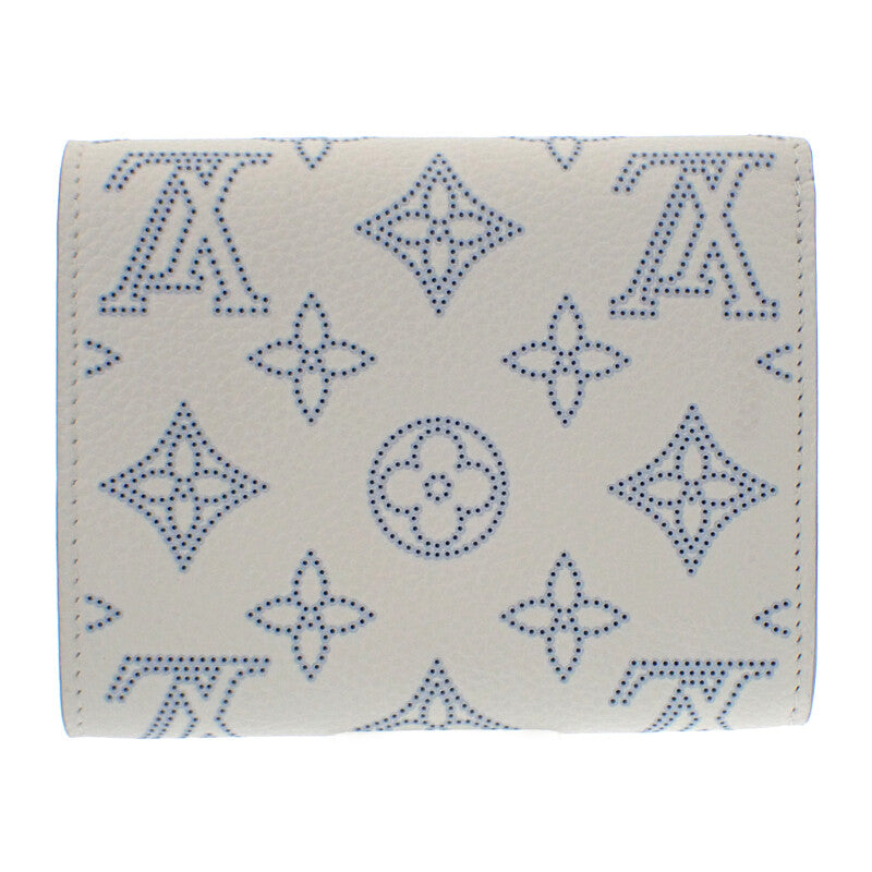ルイヴィトン LOUIS VUITTON ポルトフォイユ・イリスコンパクト 日本限定 M11802 二つ折り財布 モノグラムマヒナ ホワイト ブルー シルバー金具 レディース メンズ【中古】【Aランク】