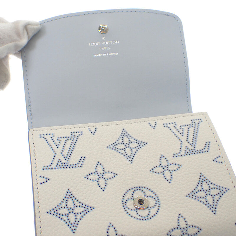 ルイヴィトン LOUIS VUITTON ポルトフォイユ・イリスコンパクト 日本限定 M11802 二つ折り財布 モノグラムマヒナ ホワイト ブルー シルバー金具 レディース メンズ【中古】【Aランク】